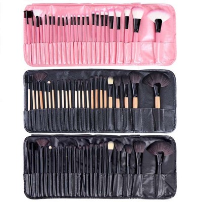 Portable professional 24 pieces wood black handle makeup brushes with quick makeup bag