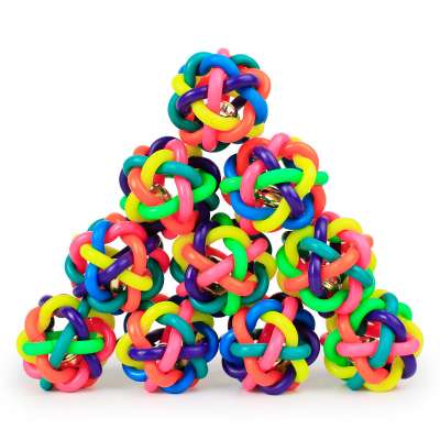 Hot Sale Lovely Pet Colorful Weaving Ball Training Rubber Dog Toy With Bell