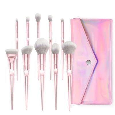 Luxury High Quality 10Pcs Pink Gold Makeup Brushes Set Powder Blush Style cosmetic make up brush tools with Laser Handle